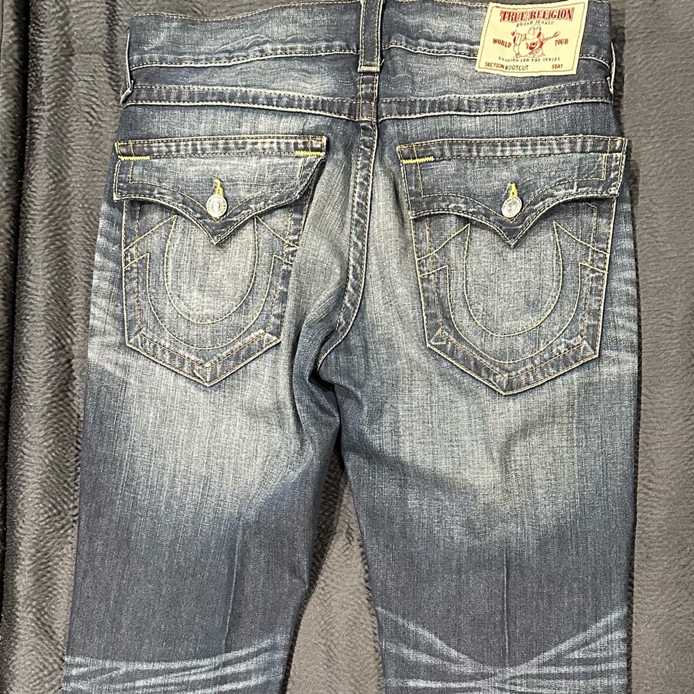 Men’s True Religion boot cut distressed jeans